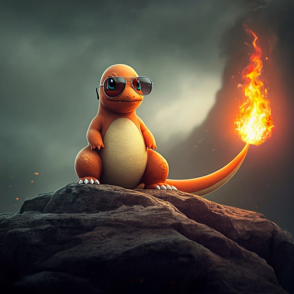 Charmander's Fiery Gaze: Digital Matte Painting