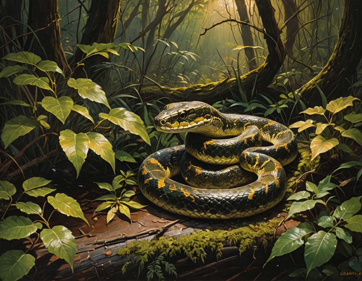 Nocturnal Snake in Wilderness Artwork