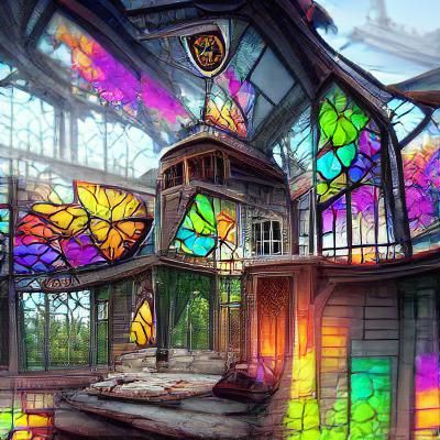 Colorful Stained Glass House Illustration