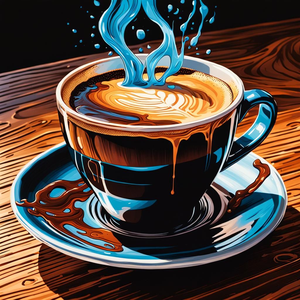 Coffee on Table in Comic Book Art Style