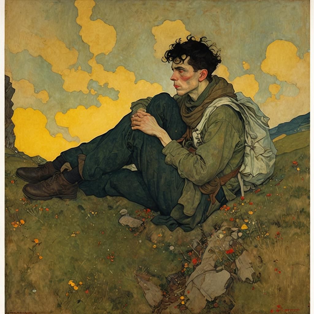 Minimalist Hillside Figure Inspired by Art Masters