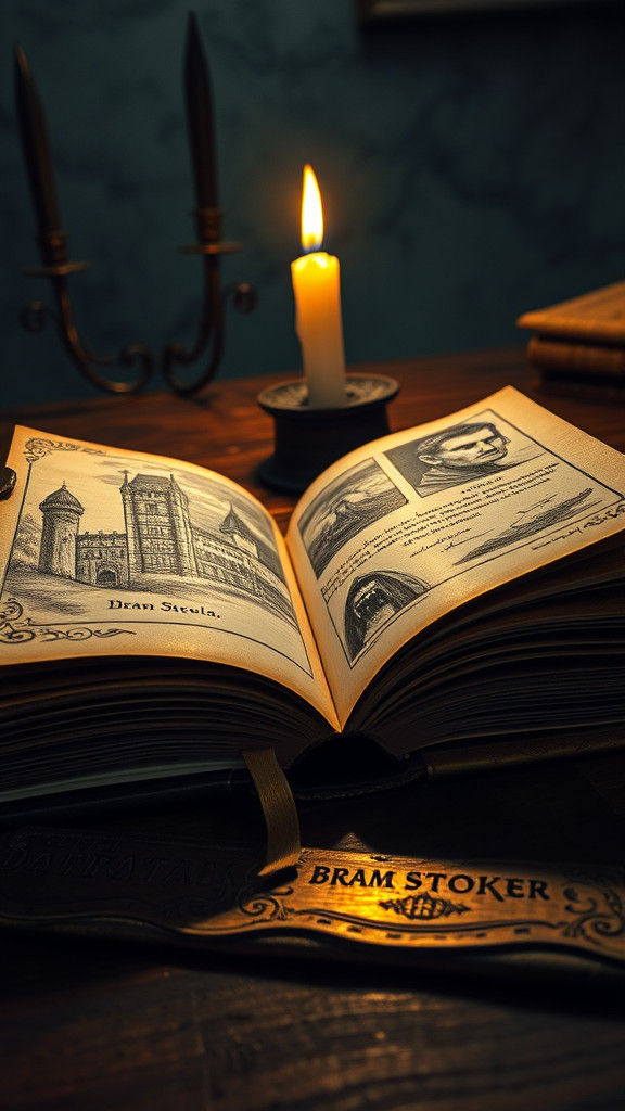 Dracula Novel Close-up with Gothic Illustrations