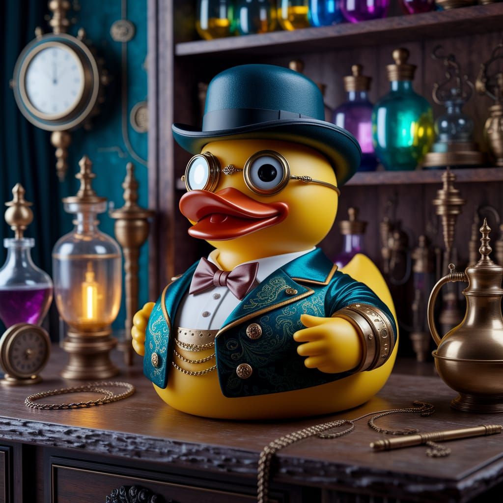 Steampunk Rubber Duck Gentleman in Antique Decor