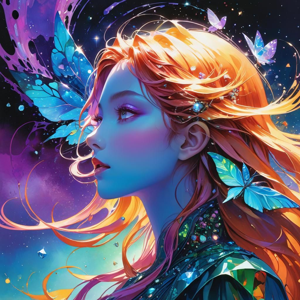 Cosmic Portrait in Watercolor Style