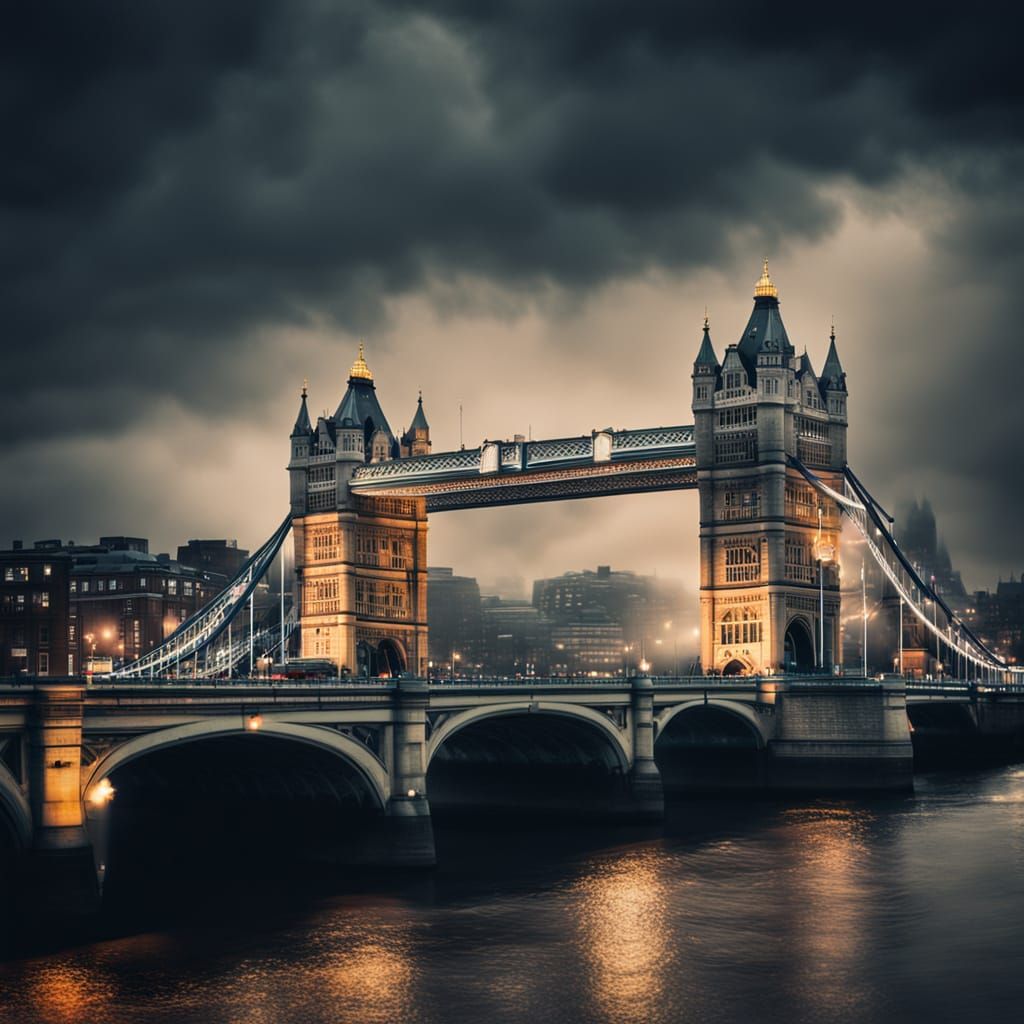 Moody London Bridge Cityscape in Cinematic Style