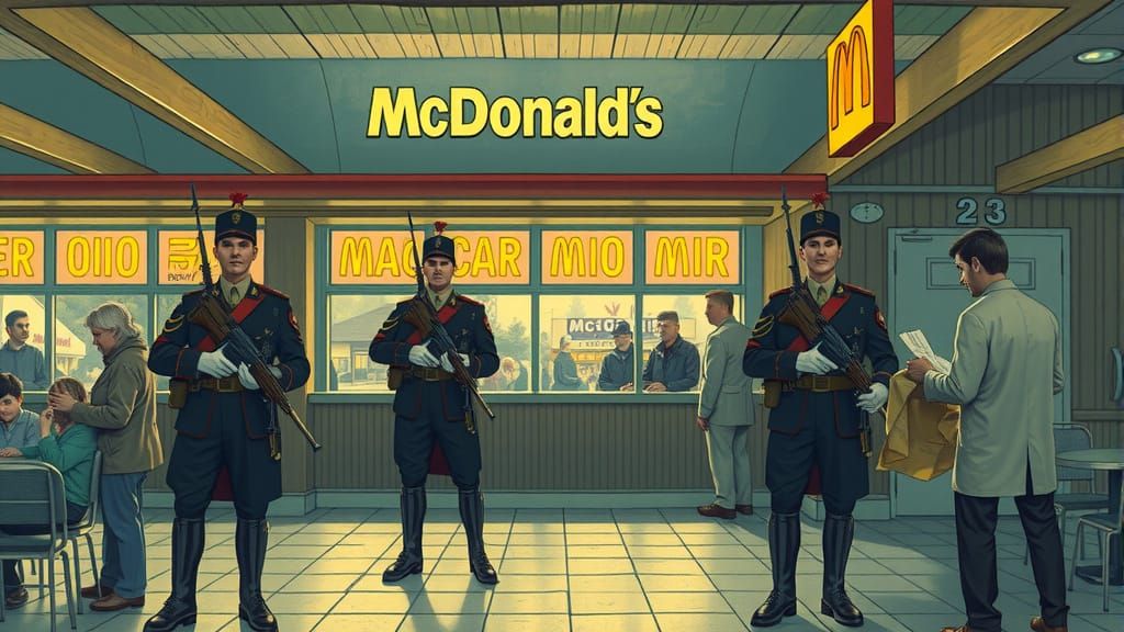 British Soldiers Guard McDonald's: Surreal Dreamscape