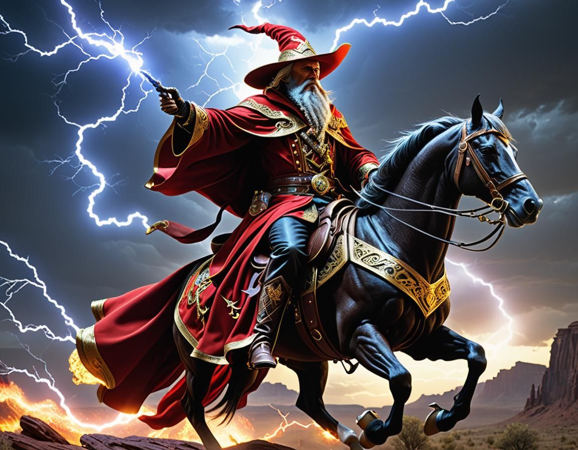 Wizard Cowboy Shoots Lightning: Hyperrealistic Digital Art