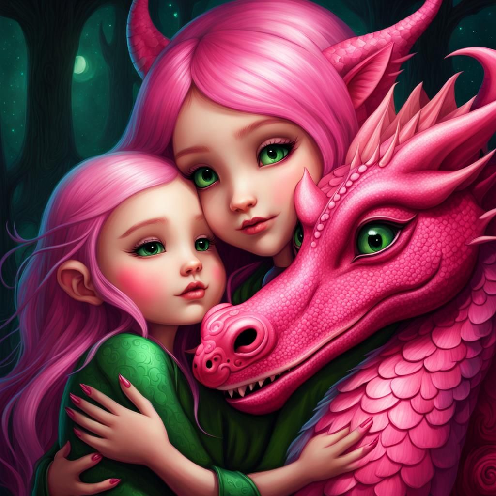 Girl Hugging Dragon: Detailed Concept Art