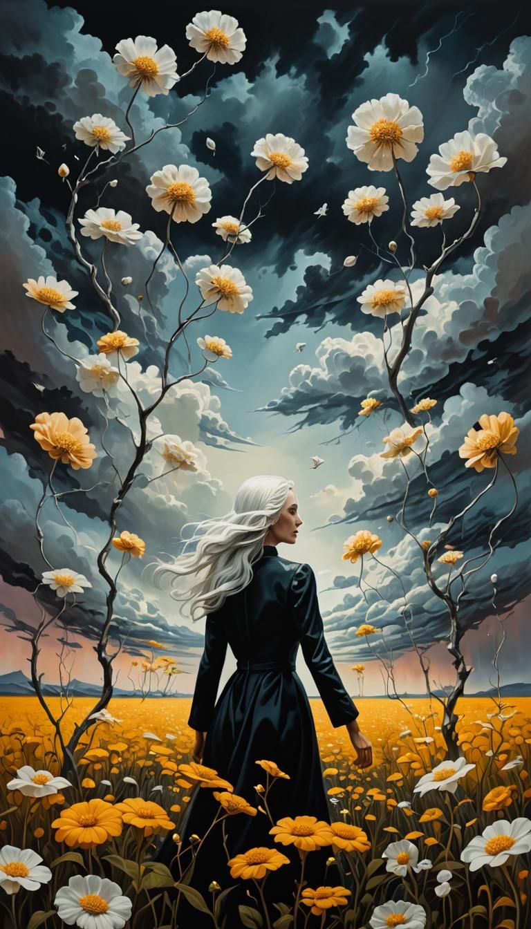 Ethereal Woman in Surreal Infrared Fantasy Landscape