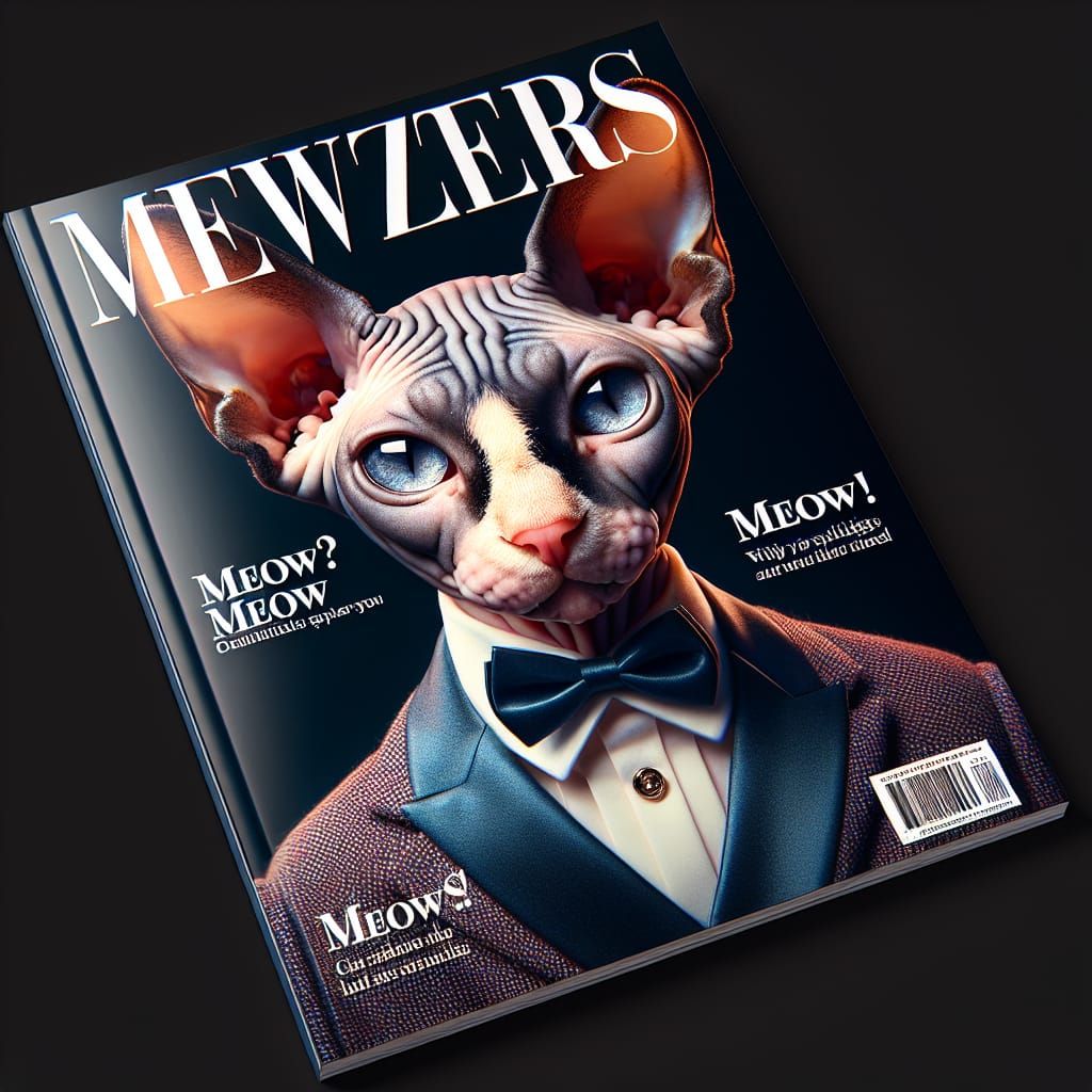 Stylish Sphynx Cat on 'Meowzers' Magazine Cover