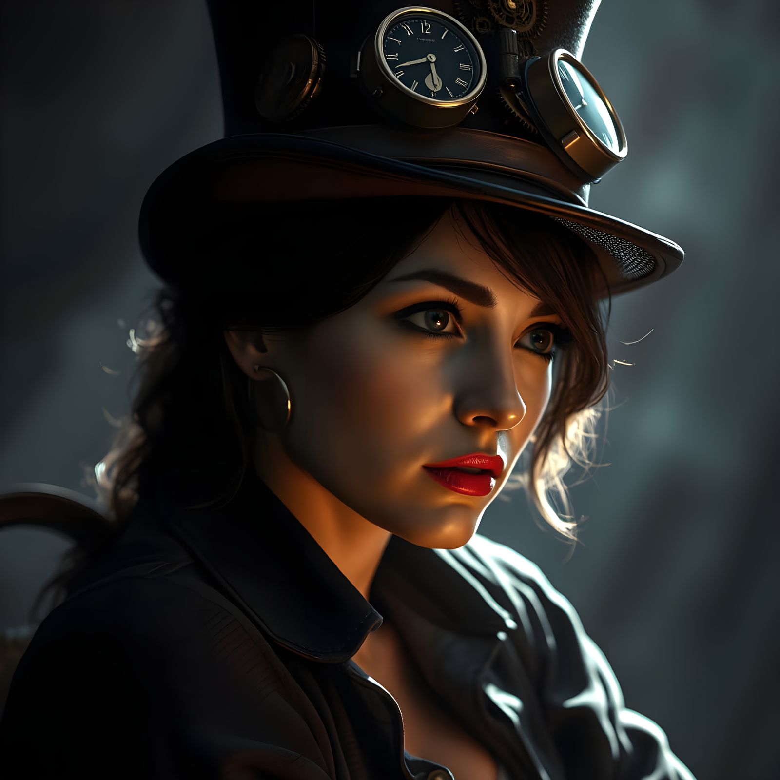 Steampunk Siren in Moody Contemplation