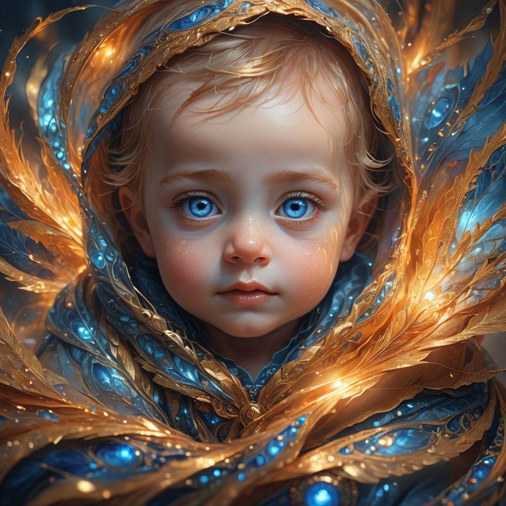 Cute Baby Portrait with Blue Eyes in Digital Art