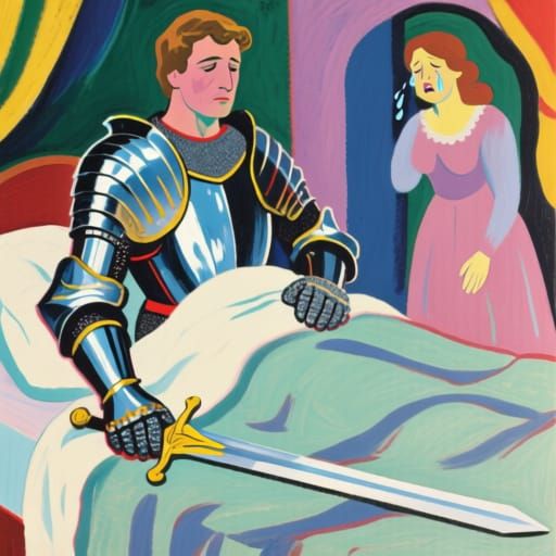 Hero Wakes in Shining Armor, Sword Nearby, Inspired by Matis...