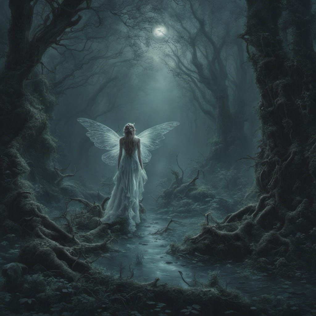 Ethereal Fairies Emerge from Moonlit Forest