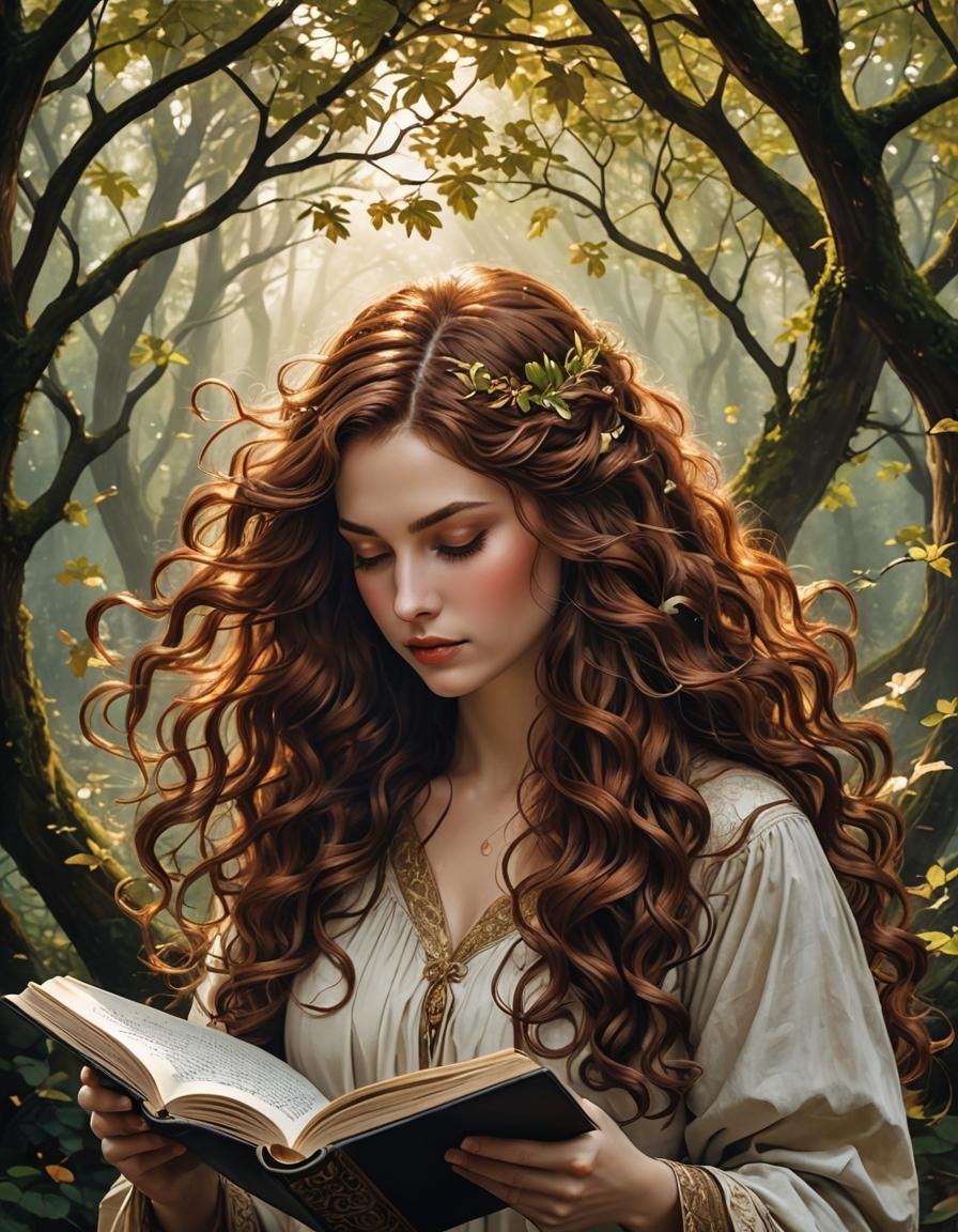 Chestnut Haired Woman Reading Manga Art