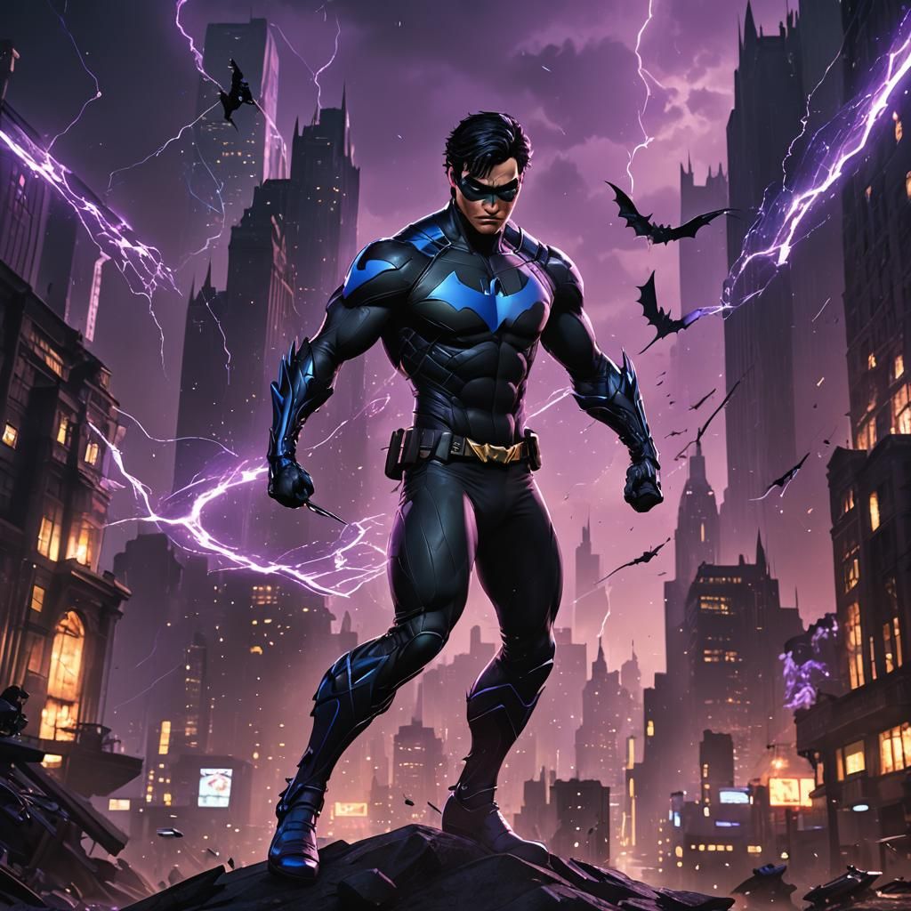 Nightwing in Purple Glow: Fantasy Concept Art