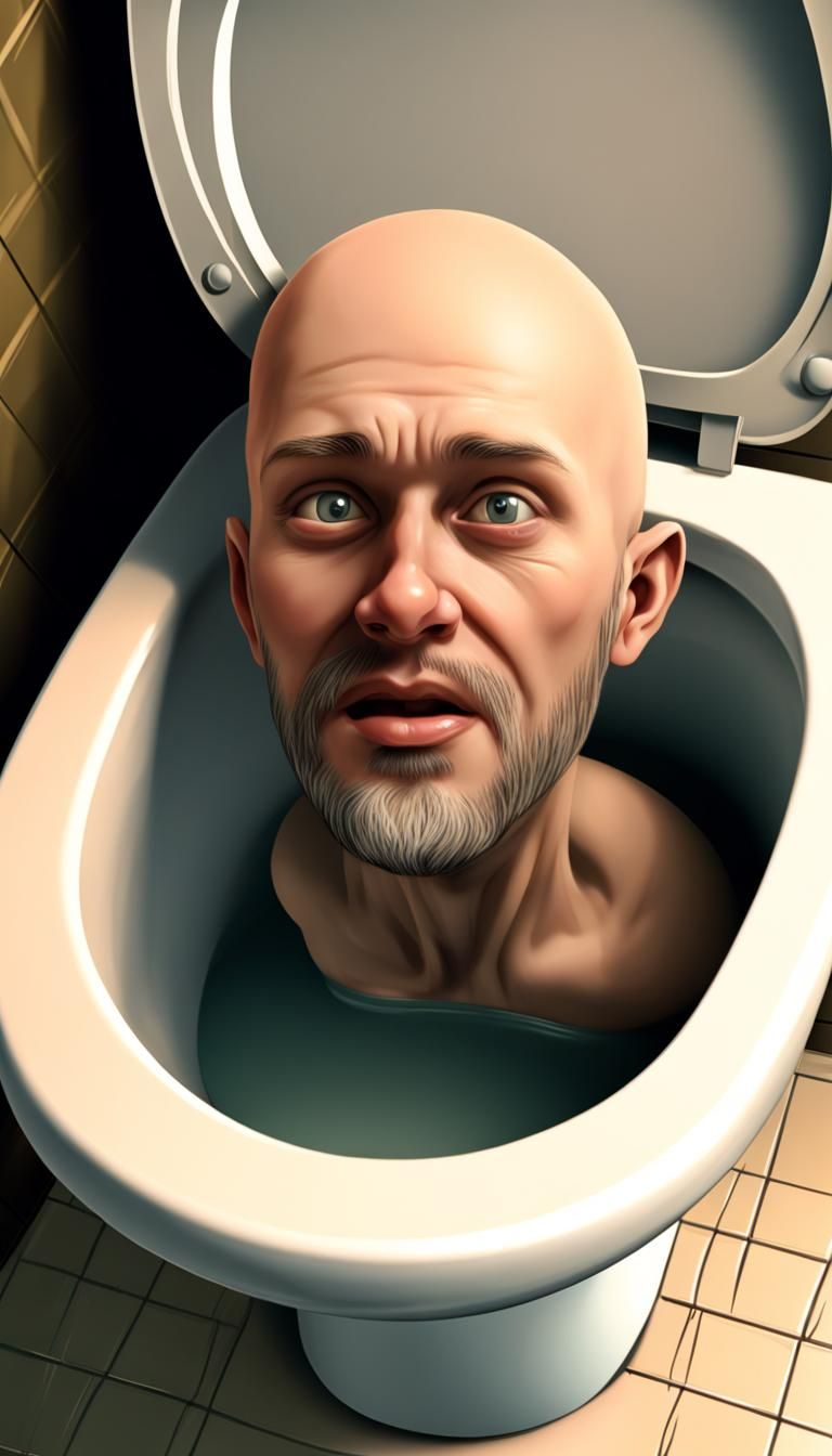 Realistic Human Head Submerged in Toilet Bowl