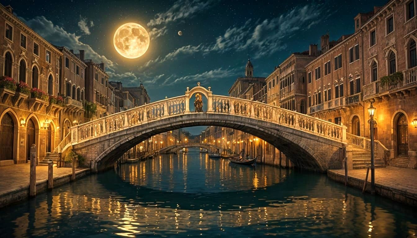 Venetian Bridge Under Golden Night Sky