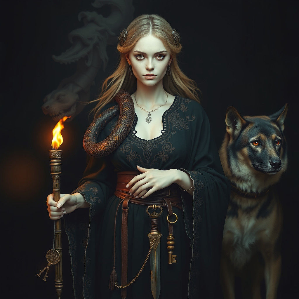 Ethereal Hecate with Torches and Familiars