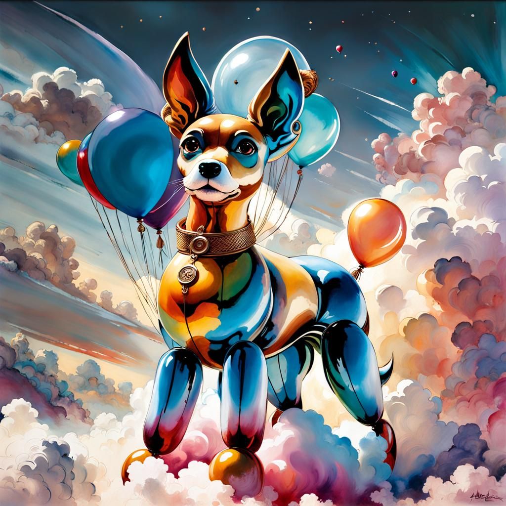 Whimsical Balloon Dog in Surreal Timescape Art
