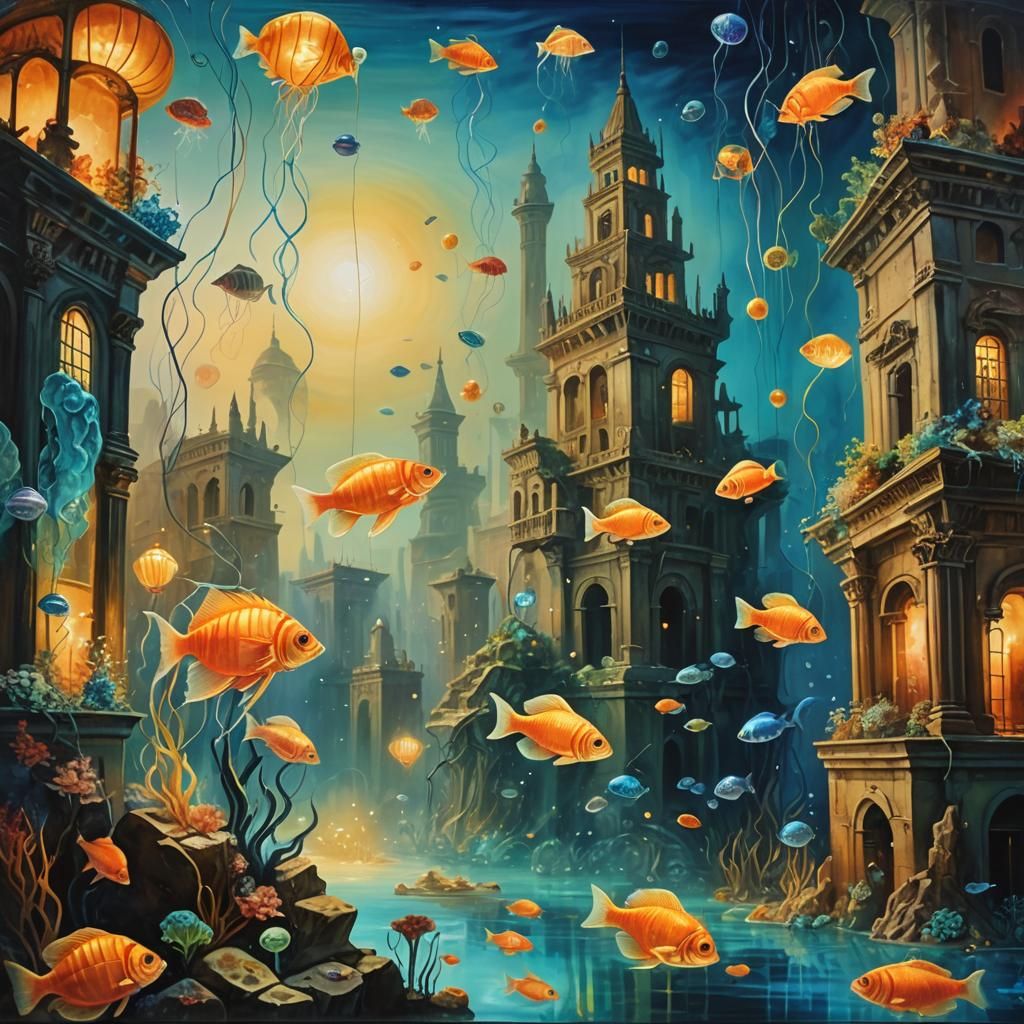 Surreal Atlantis Cityscape in Fish Tank