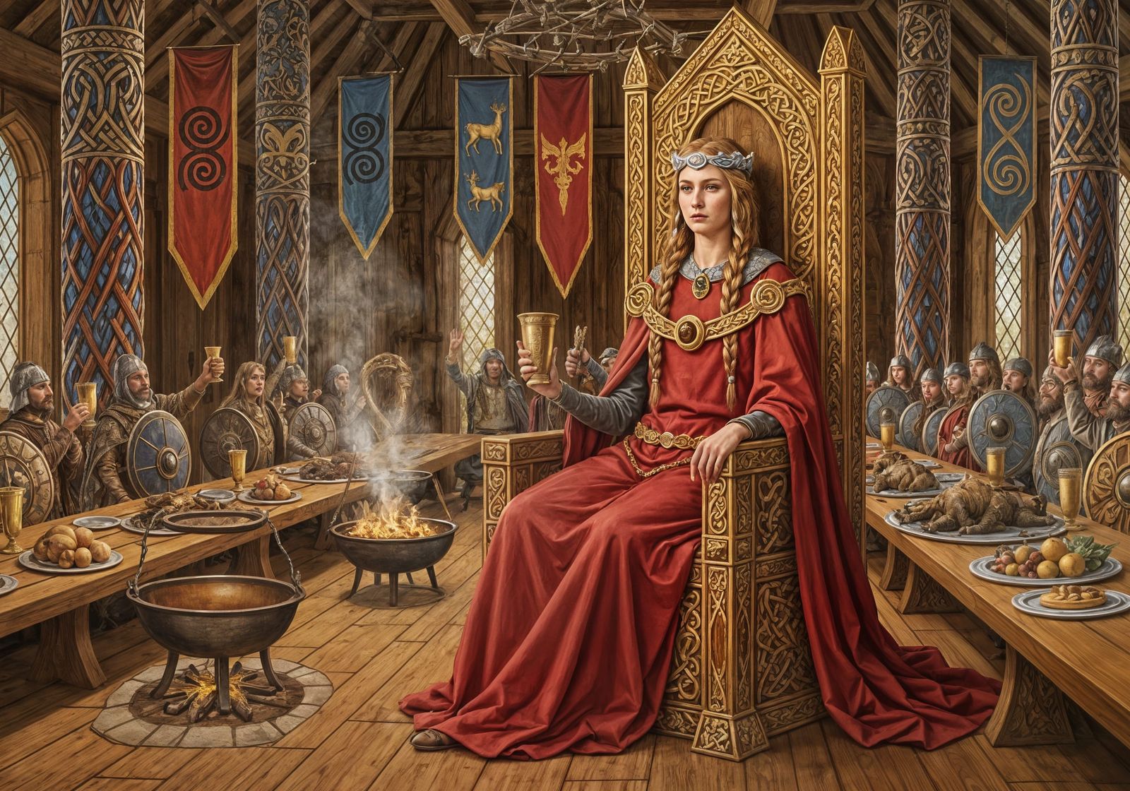 Celtic Queen's Victory Feast: Illuminated Manuscript