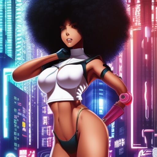 Afro cyberpunk manga woman #2