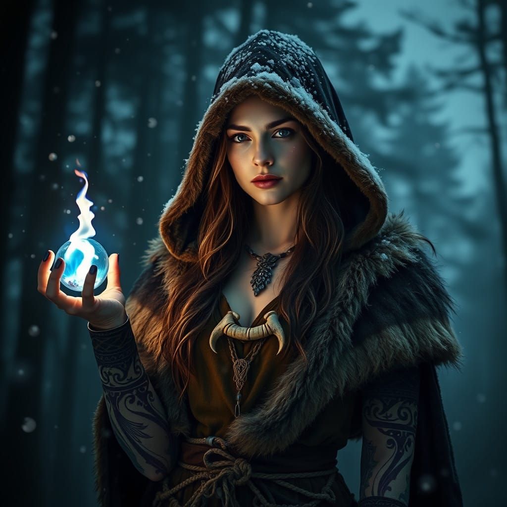 Ethereal Fantasy Shaman in Moonlit Forest