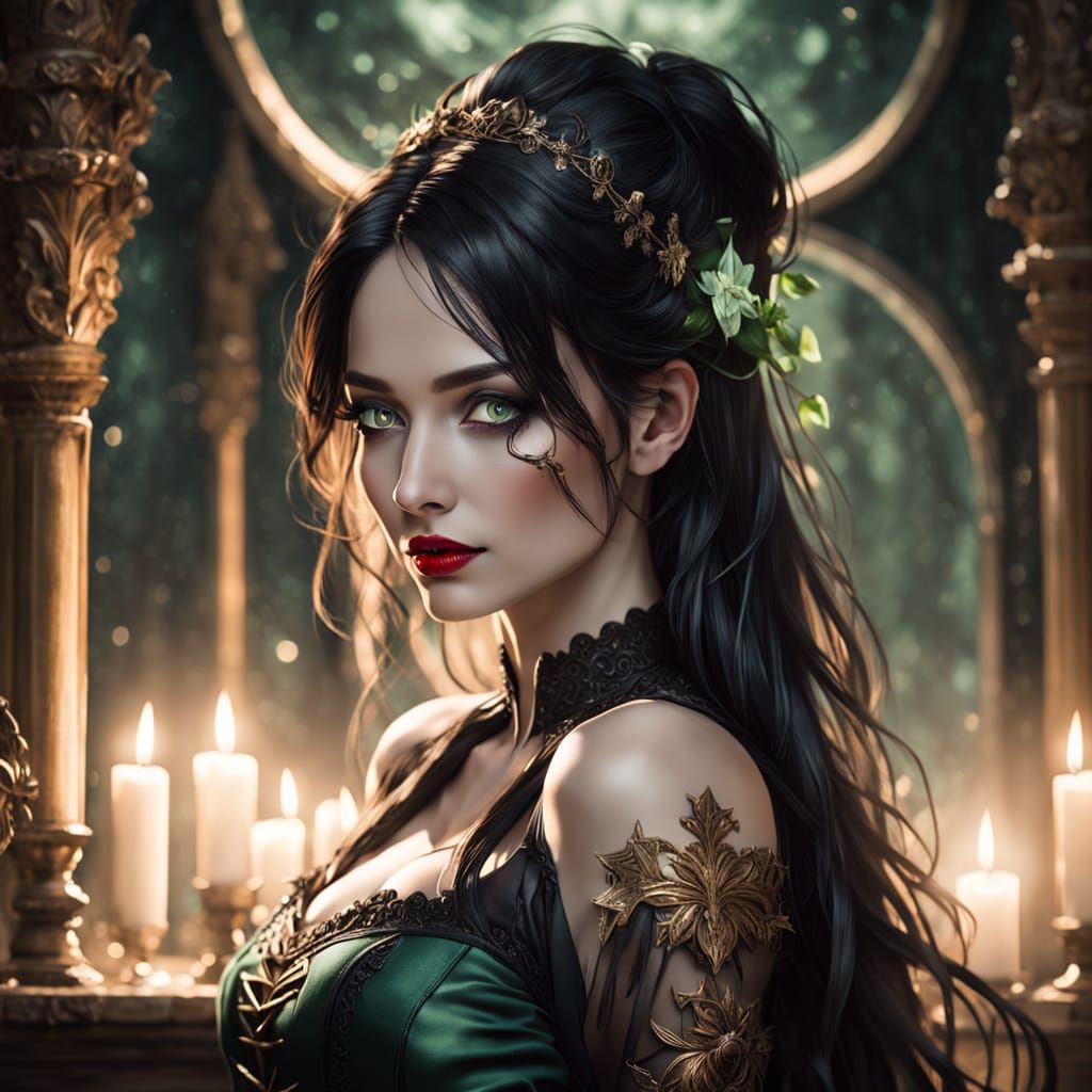 Ethereal Gothic Siren in Moonlit Chamber