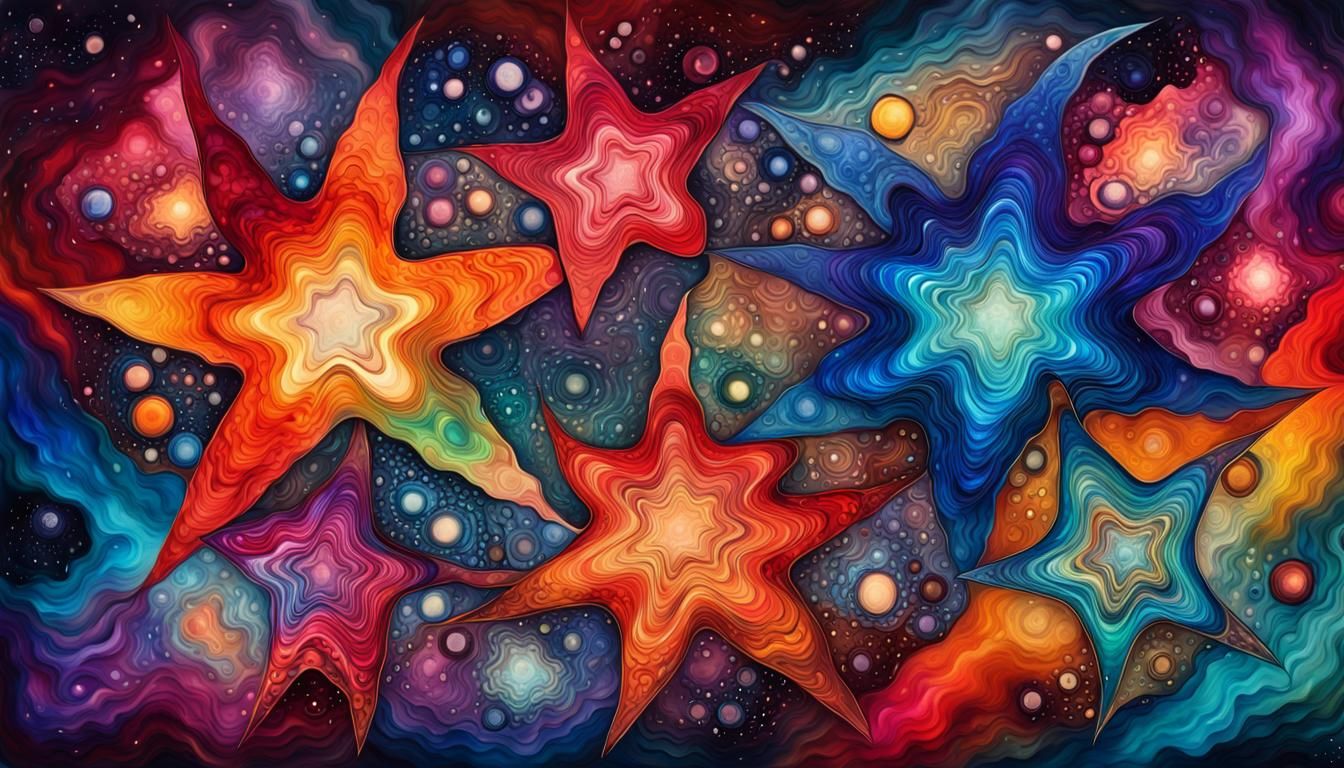 Psychedelic Cosmic Stars in Abstract Alcohol Ink Painting