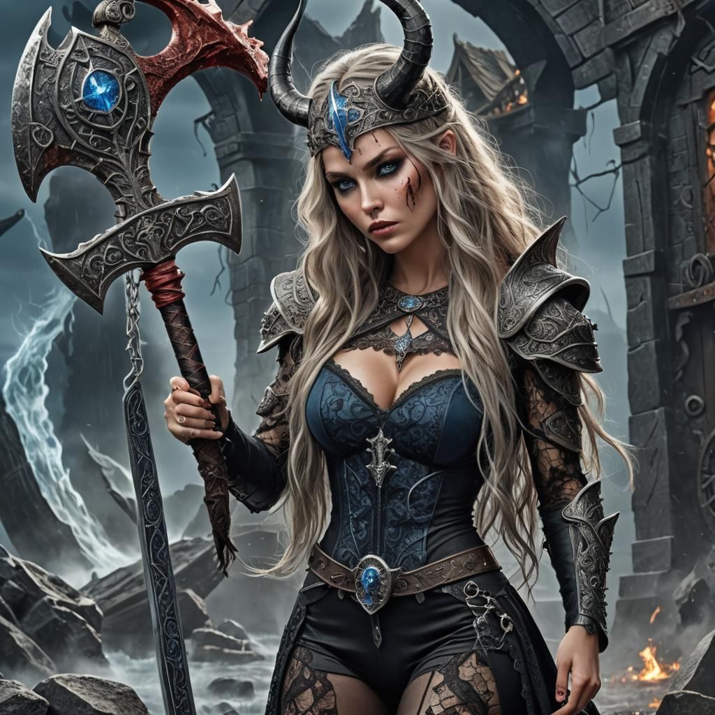 Viking Queen with Dragon, Hyperrealistic Digital Art