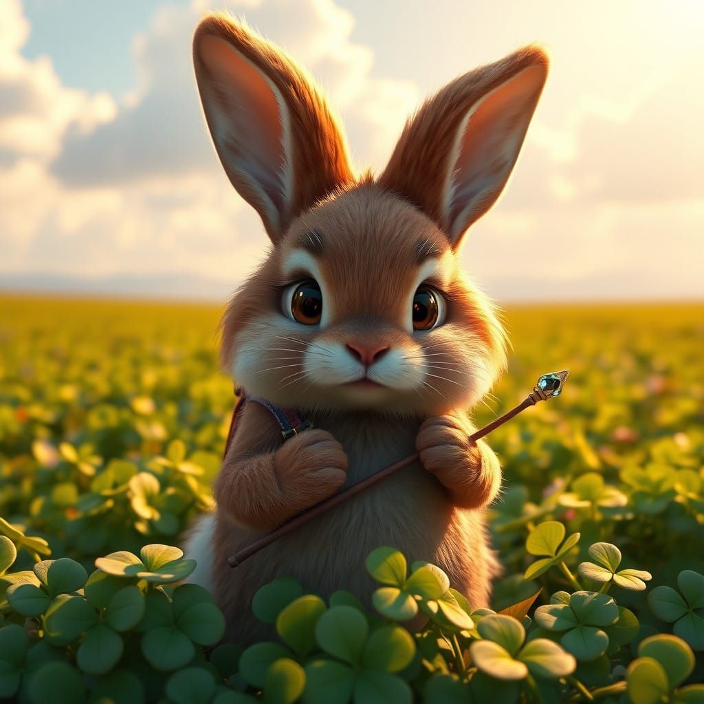 Mystical Bunny in a Clover Oasis