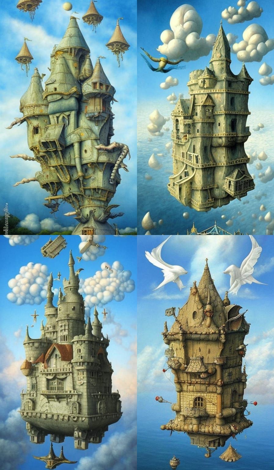 Medieval Flying Castle in a Whimsical Art Style