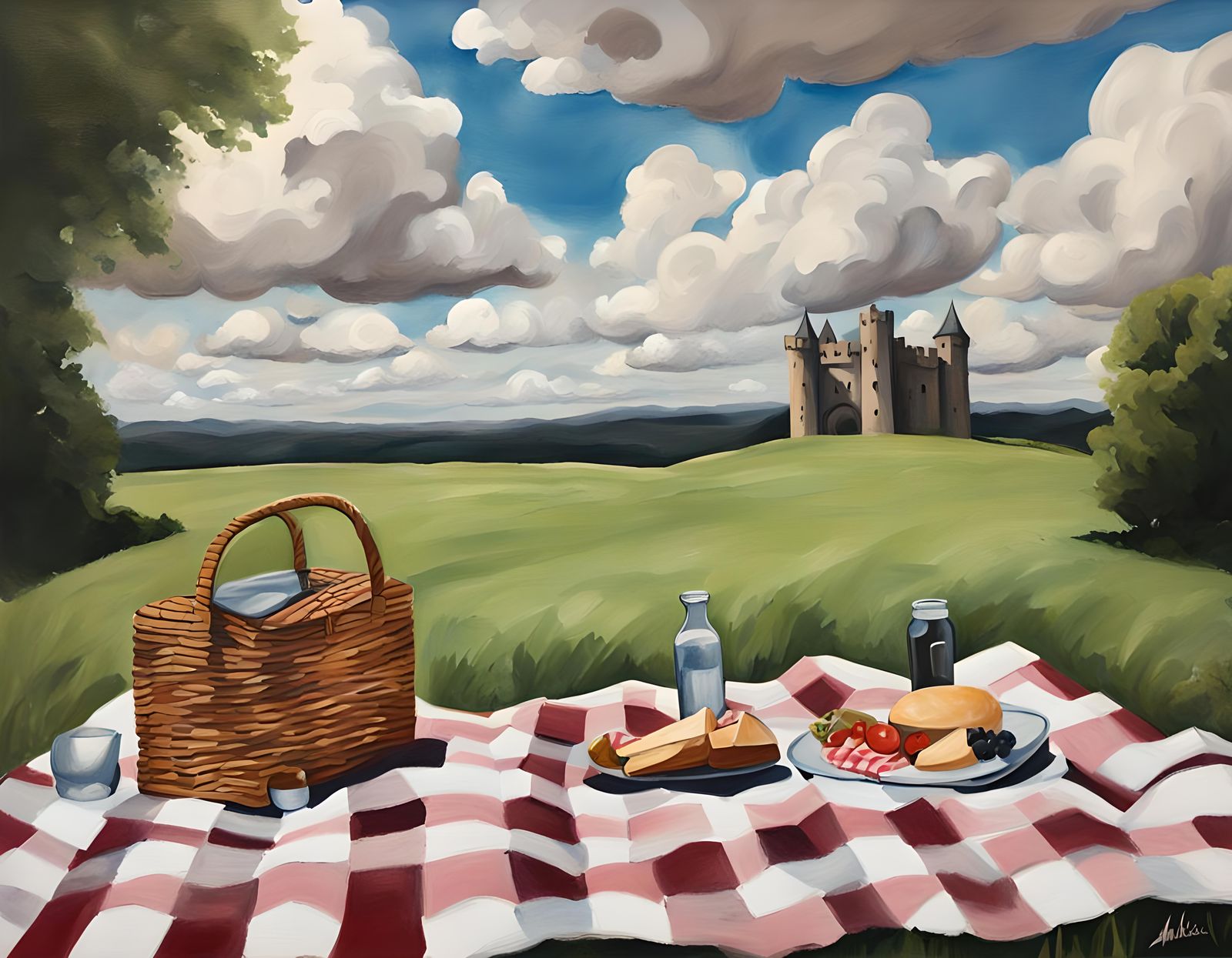 Picturesque Picnic Scene with Castle in Background