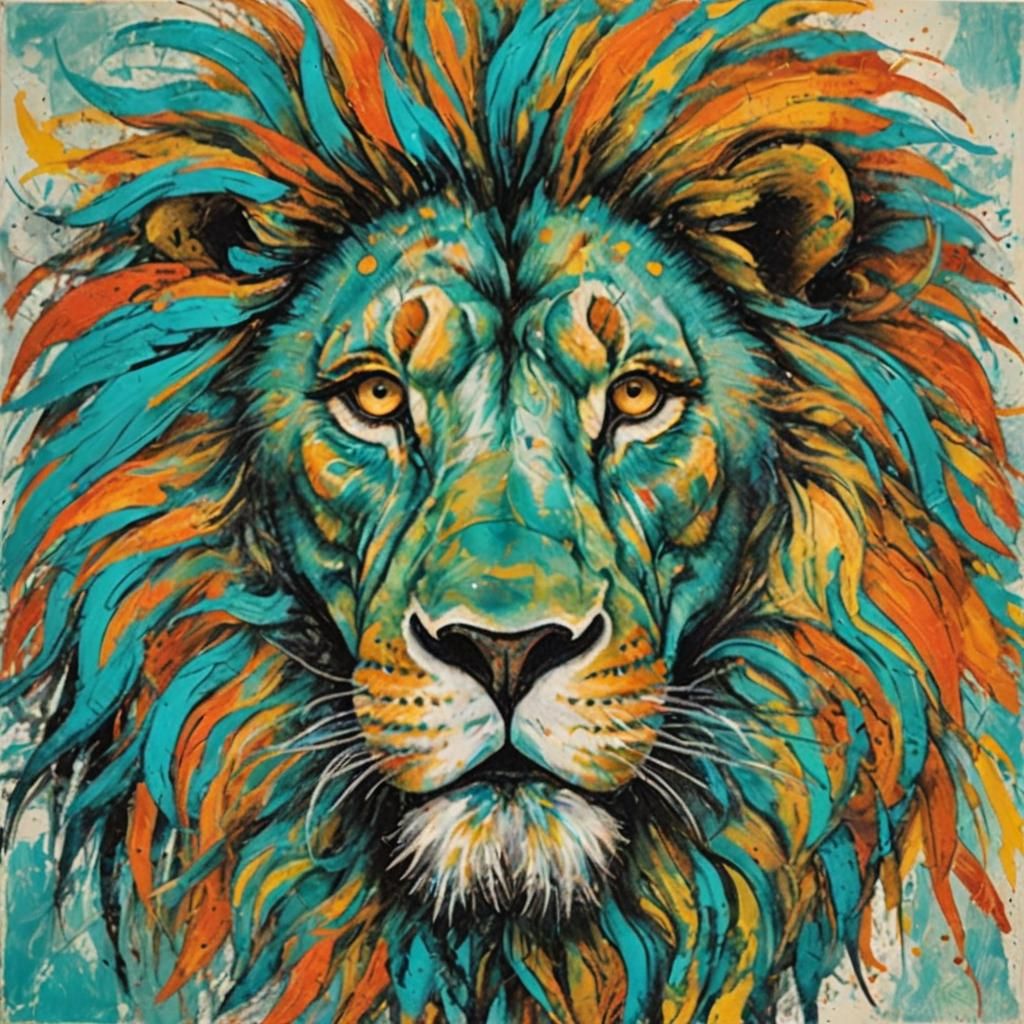 Lion with Beer Bottle in Surrealist Style