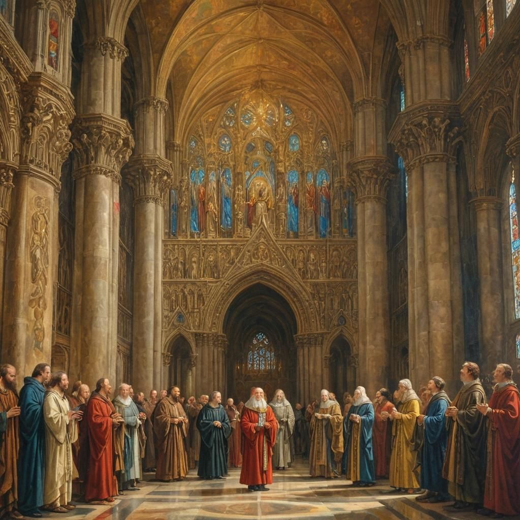 Ornate Medieval Cathedral Scene in Renaissance Style