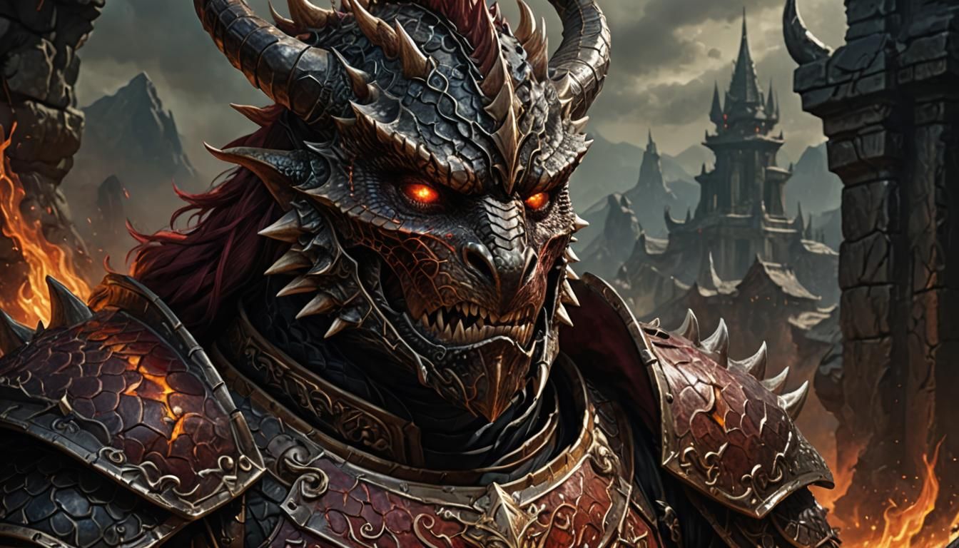 Dragonborn Warrior Portrait in a Fantasy Landscape