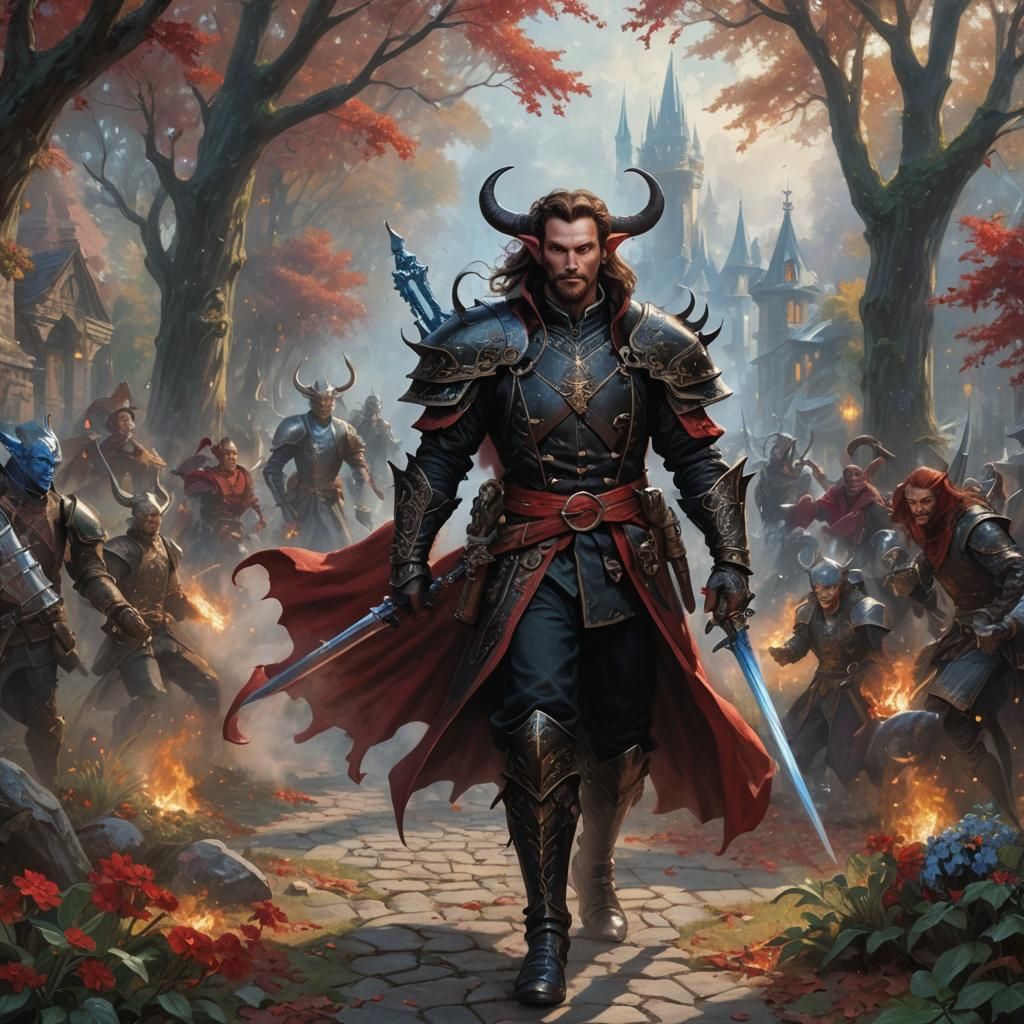 Tiefling Battlemage in Victorian Armor