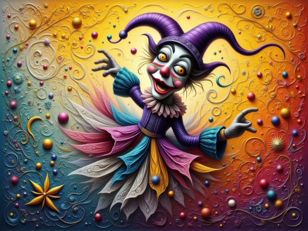 Whimsical Jester in Vibrant, Dark Royal Purple and Turquoise...