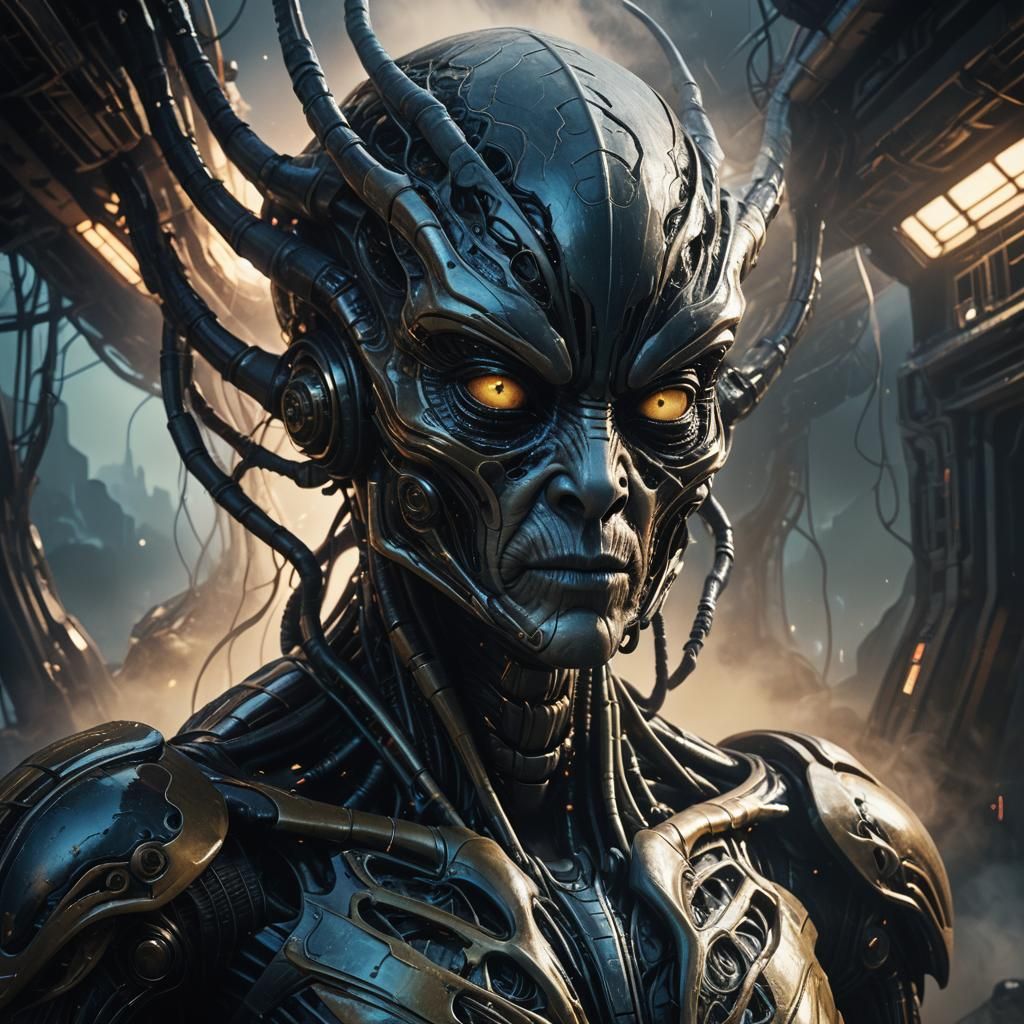 Dramatic Alien Portrait Inspired by Syd Mead and Giger