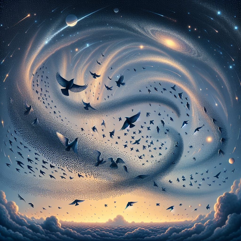 Celestial Murmuration: A Cosmic Ballet in Twilight