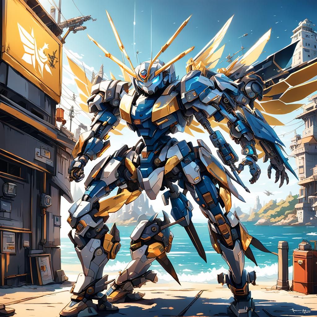 Mecha Girl with Bee-Inspired Gundam Design