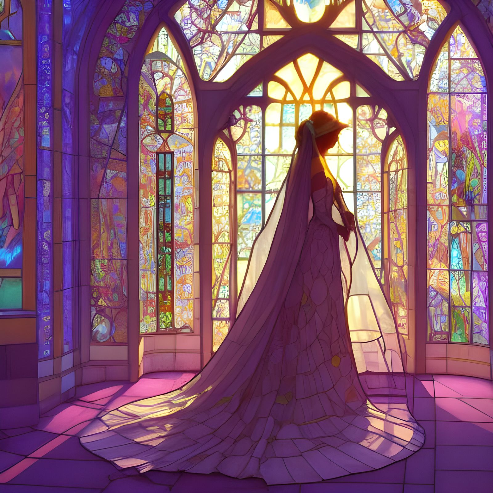 Disney Pixar Bride at Altar with Stained Glass