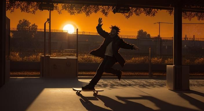 Skateboarder's Sunset High-Five: Cinematic Action