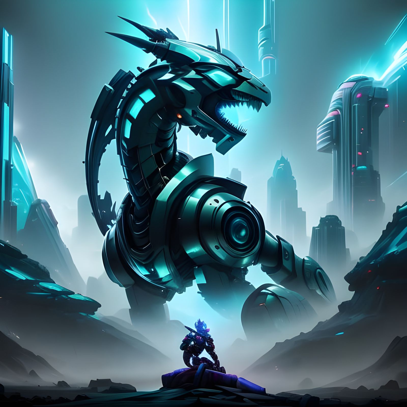 Draconic Robots in Cyberpunk Style