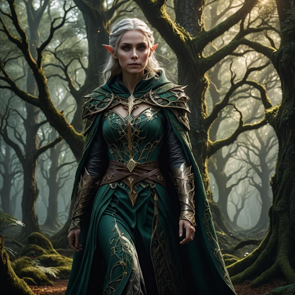 Female Elf in Enchanted Forest, D&D Style