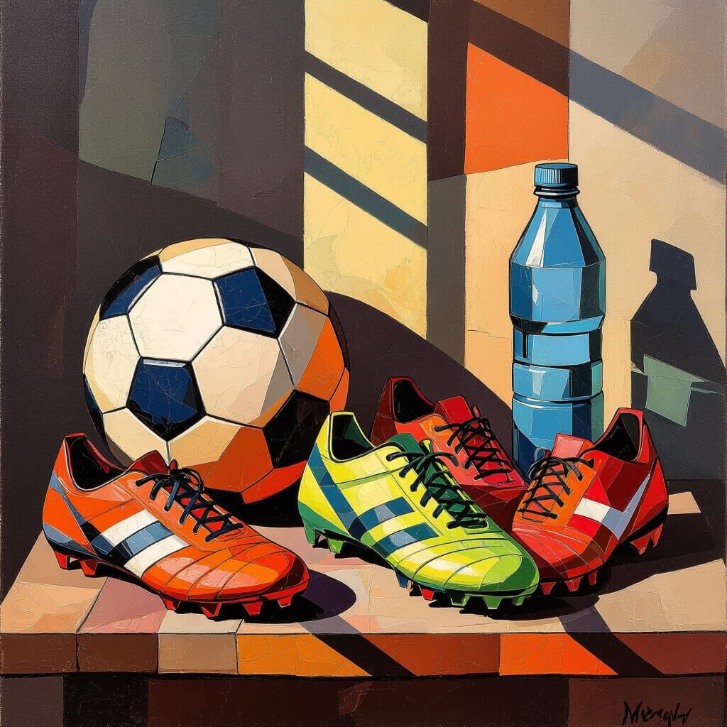 Cubist Still Life of Soccer Gear with Bold Geometric Shapes