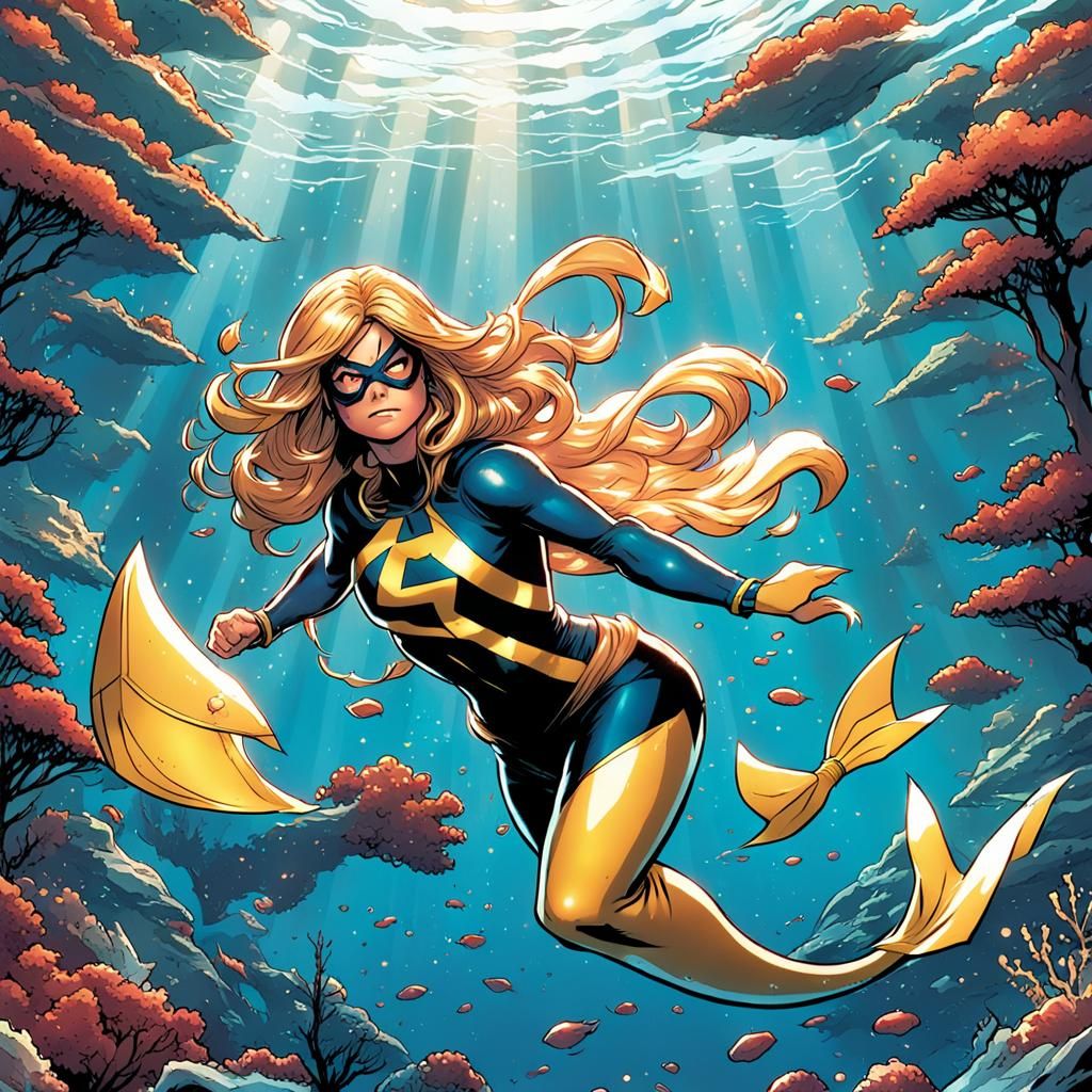 Ms Marvel as Mermaid in Comic Book Style