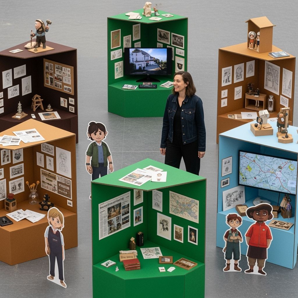 Lively Cardboard Fair Scene with 3D Models and Maps