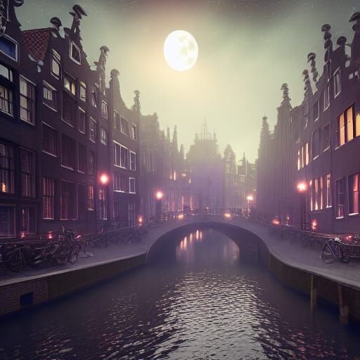 Moonlit Medieval Amsterdam in Detailed Matte Painting